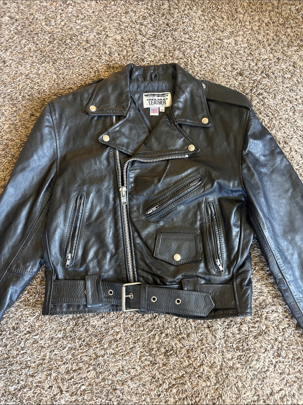 Men's Black Leather Biker Jacket with Belt